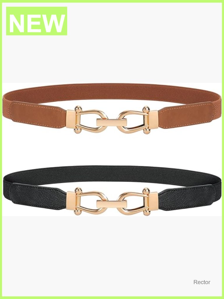 Stretchy Skinny Waist Belt With Gold Buckle, High Stretch, Adjustable